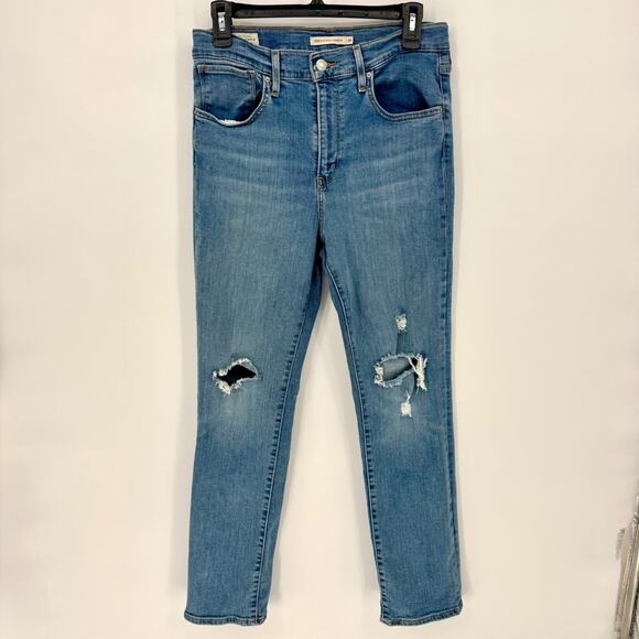 Levi's 724 High Rise Straight Leg Jeans Distressed Blue Denim Women's Size 30 - Picture 2 of 8
